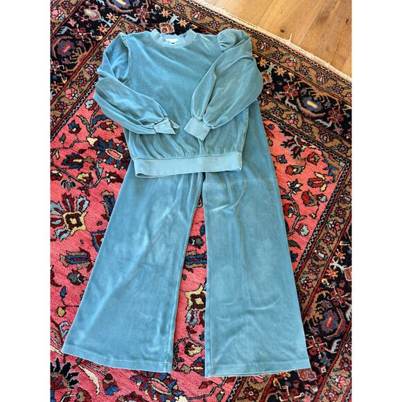 Suzi Kondi Velour Lounge Set Women's Small Blue Athleisure Sweatshirt Sweatpants - Picture 1 of 10